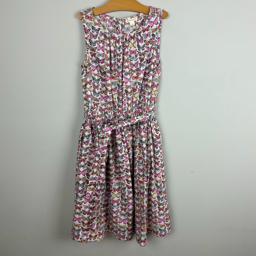 Crewcuts Girls Butterfly Print Sleeveless Midi Dress With Pockets Size 12 Cotton